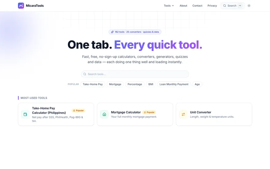 MicaraTools — live PH calculator hub